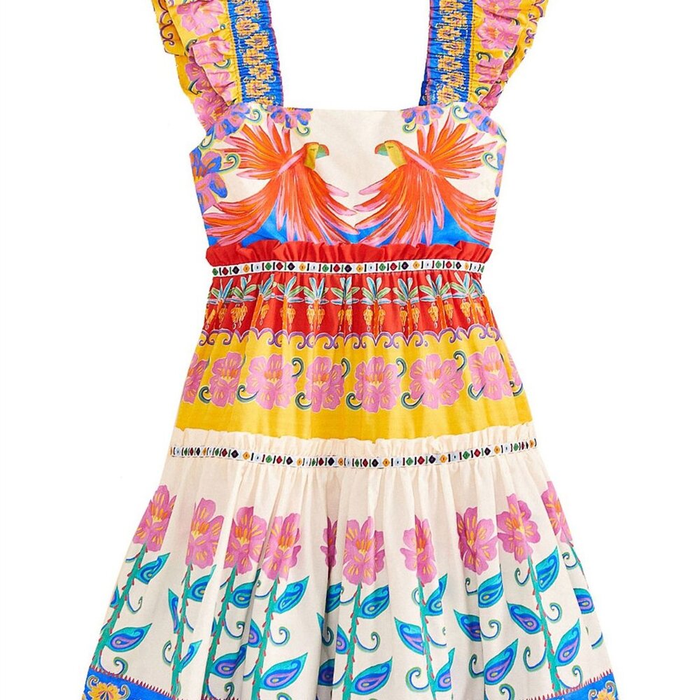 Farm Rio Vivid Garden bird Mini Dress size M Like New